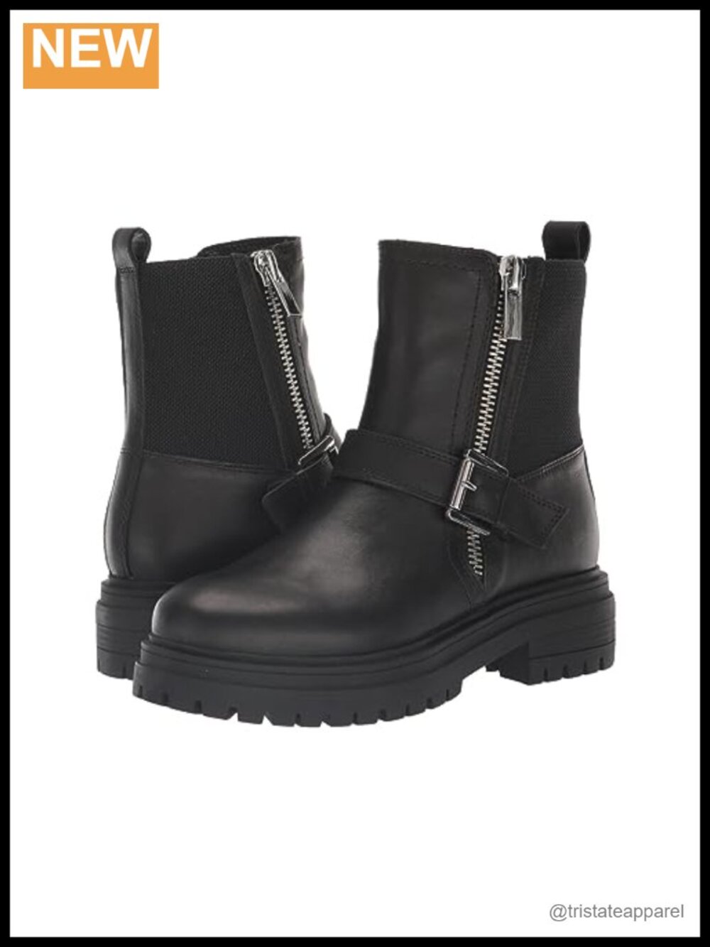 Waterproof Leather Ankle Booties Block Heel Zip